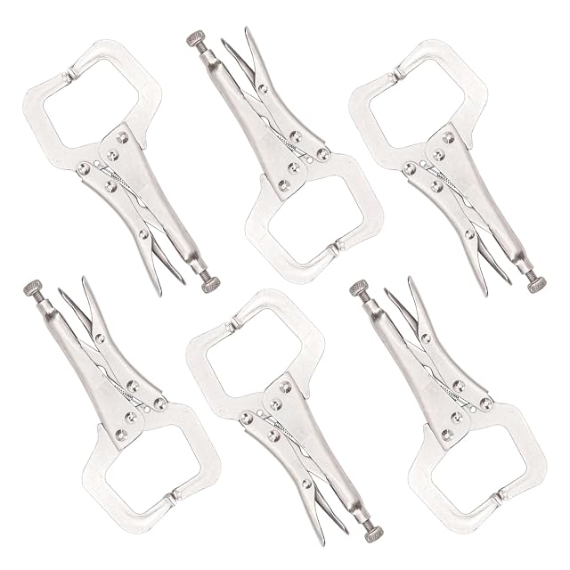 Set of nickel-plated 6 inch locking C-clamp pliers