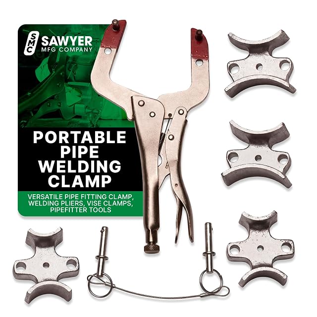 Sawyer Welder’s 3rd Hand pipe alignment clamp fitted to a pipe butt joint