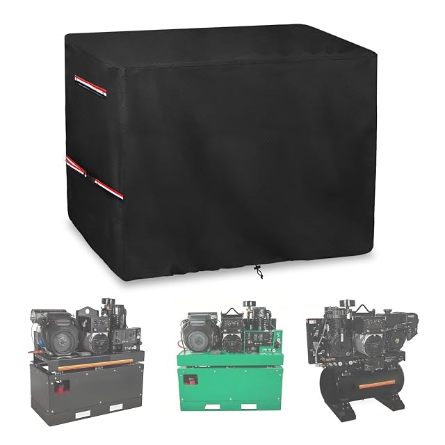 Wavecover heavy duty waterproof cover fitted over a vertical air compressor