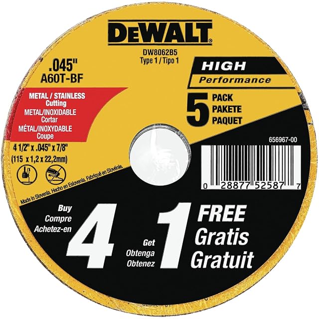 DEWALT 4-1/2 inch cut-off wheels in a five-pack