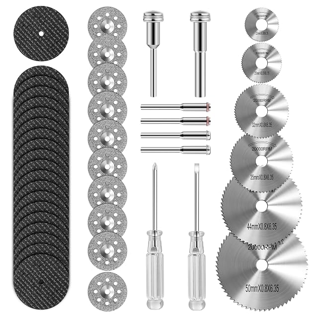 Kuenuilr 44-piece rotary cutting set with resin discs, saw blades and diamond wheels