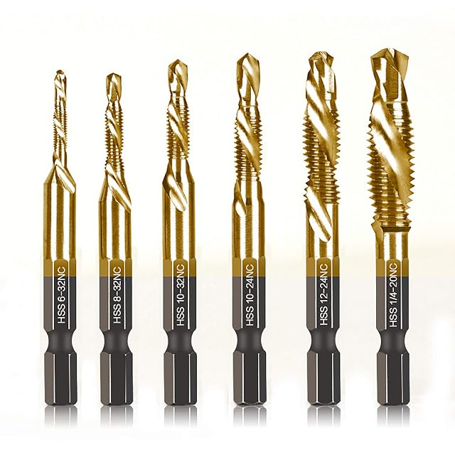 DKIBBITH titanium combination drill and tap bits in six SAE sizes
