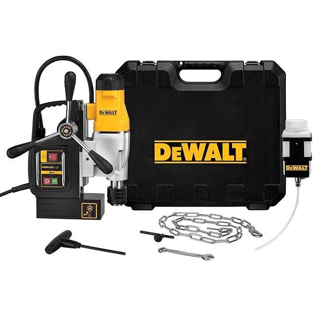 DEWALT DWE1622K magnetic drill press clamped to a steel beam