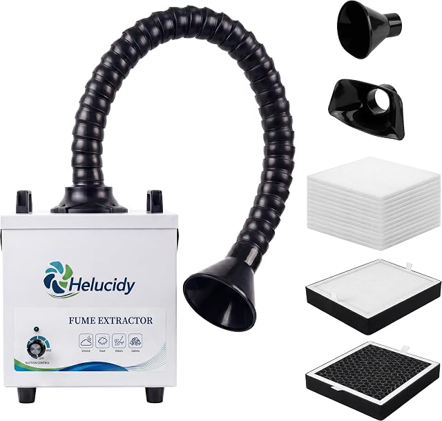 Helucidy three-layer fume extractor with its H13 filter and capture hood