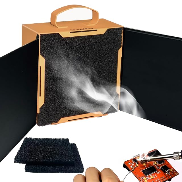 ToolBud bench solder fume absorber with its magnetic side flaps fitted