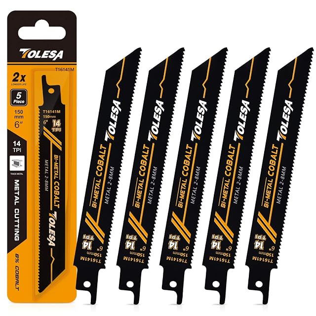 TOLESA 6 inch bi-metal reciprocating saw blades, five in a pack