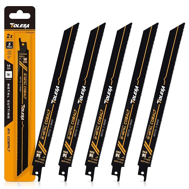 TOLESA 9 inch bi-metal reciprocating saw blades, five in a pack