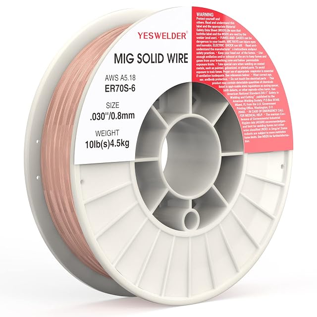 YESWELDER ER70S-6 copper-coated solid MIG wire on a ten-pound spool