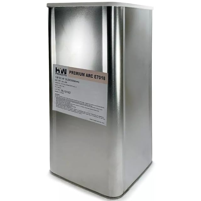 Fifty-pound sealed steel can of HYW E7018 welding electrodes