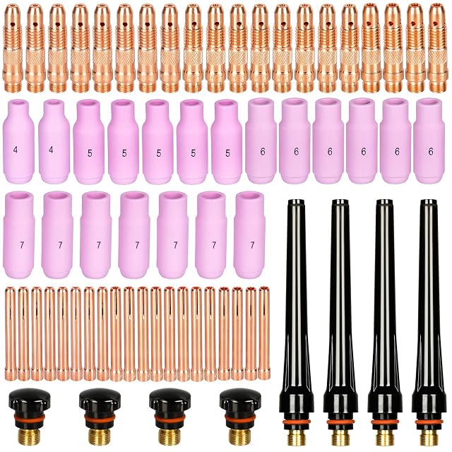 Alffun 68-piece TIG consumable kit with collets, bodies and ceramic cups