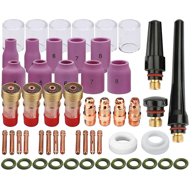 Zinger stubby gas lens kit with glass cups for a TIG torch